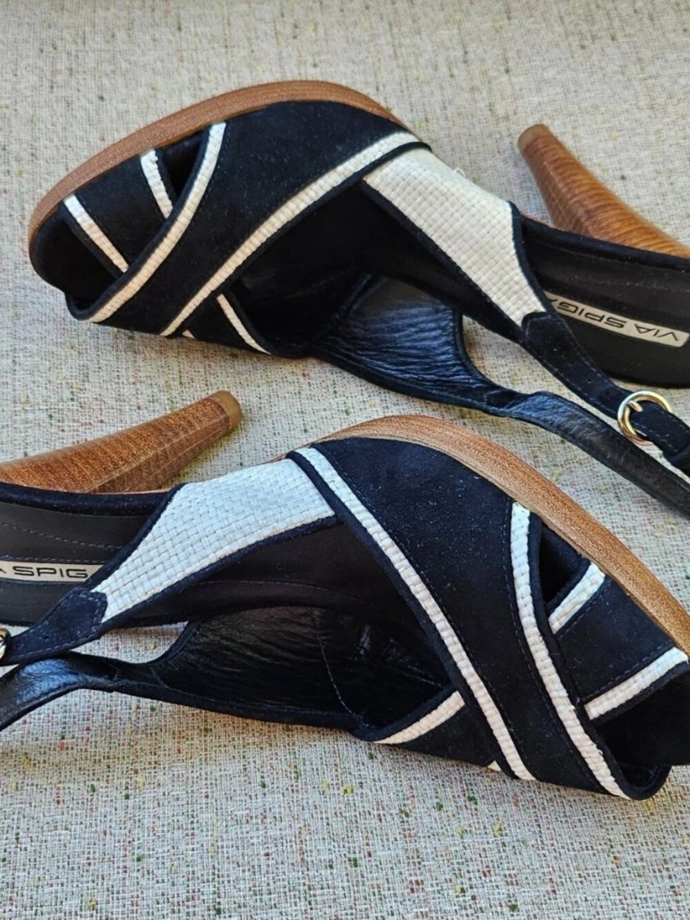 Vintage Via Spiga Ladies Heel Sandal Black/White Suede Upper Shoes Size - Picture 7 of 11